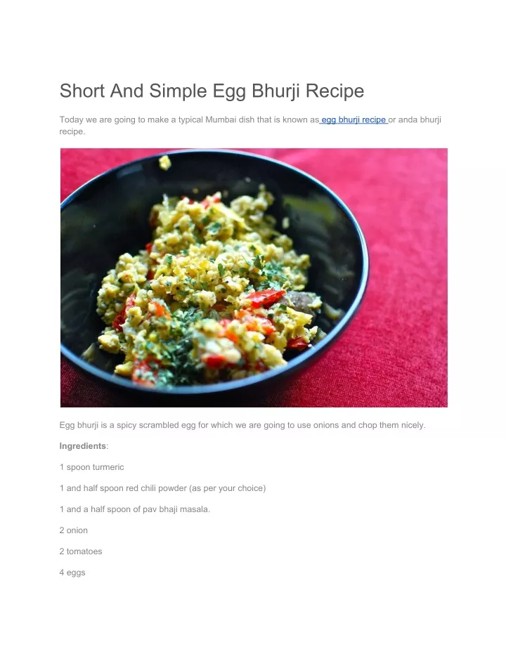 short and simple egg bhurji recipe