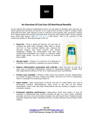 An Overview Of Cod Liver Oil Nutritional Benefits
