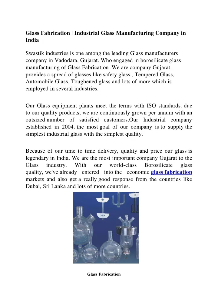 glass fabrication industrial glass manufacturing