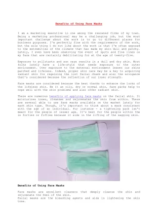 benefits of using face masks