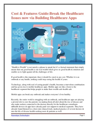 Cost & Features Guide: Break the Healthcare Issues now via Building Healthcare Apps