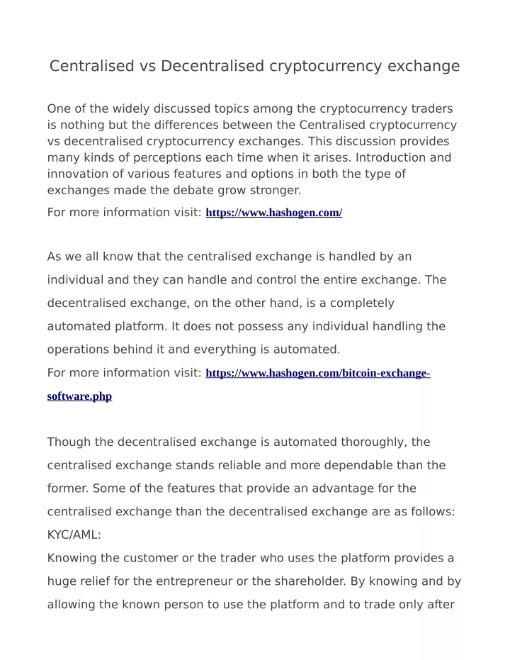 centralised vs decentralised cryptocurrency