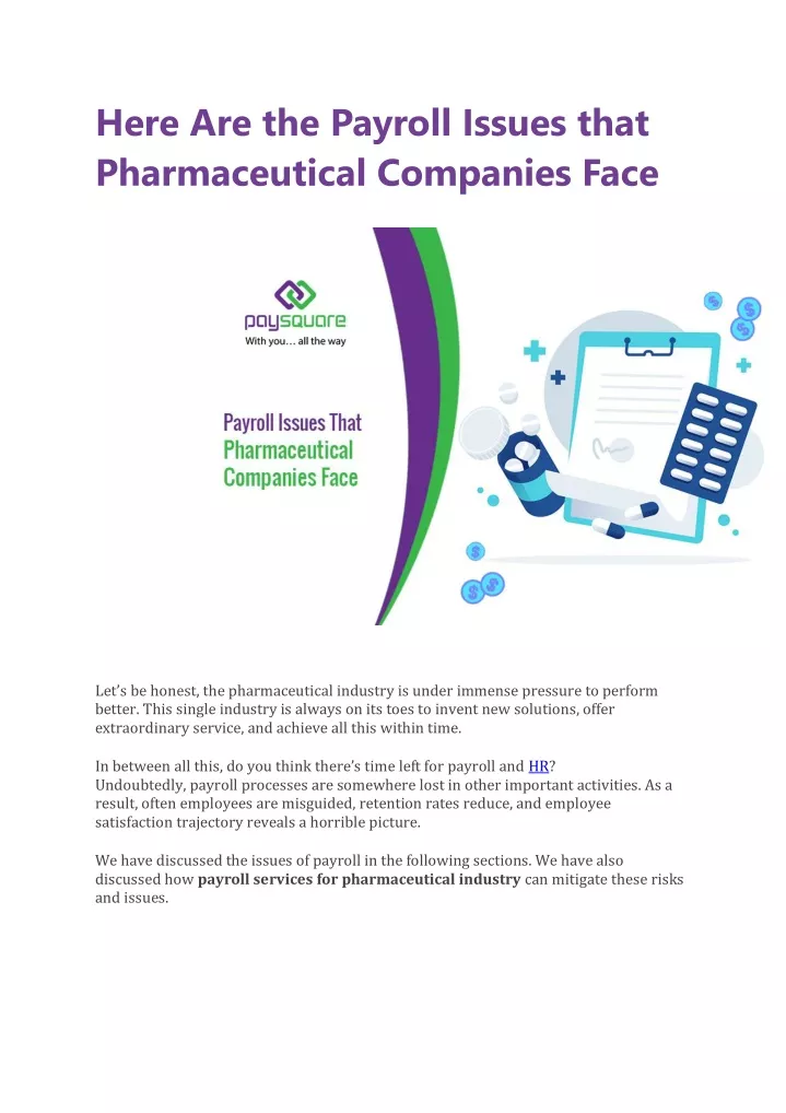 here are the payroll issues that pharmaceutical