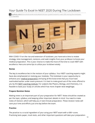 Your Guide To Excel In NEET 2020 During The Lockdown