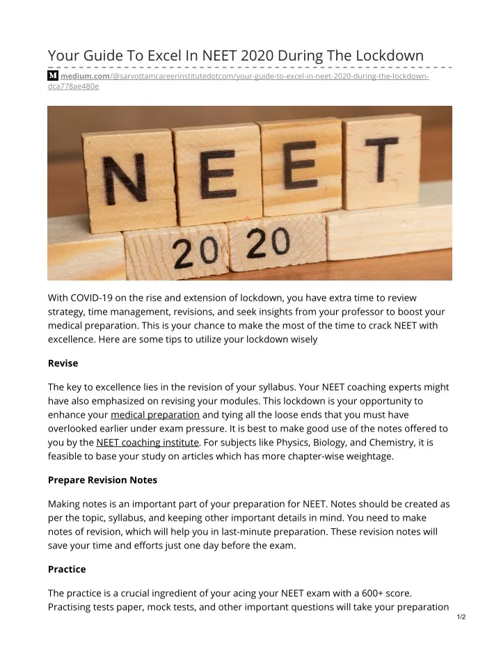 your guide to excel in neet 2020 during