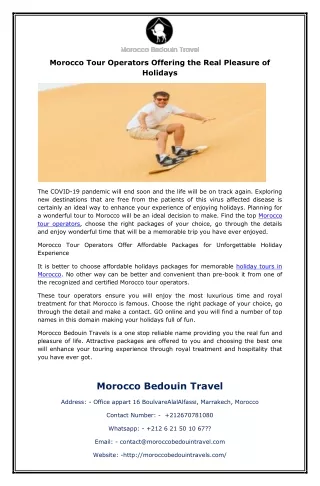 Holiday Tours in Morocco by Morocco Bedouin Travels