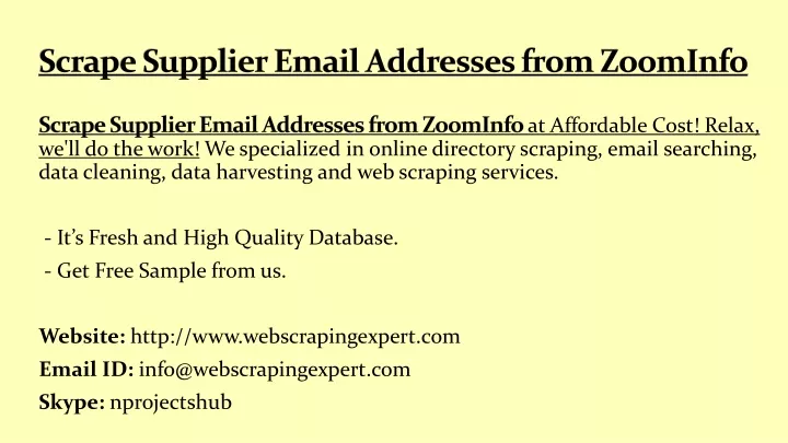 scrape supplier email addresses from zoominfo