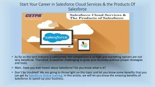 Salesforce Online Course:Start Your Career in Salesforce Cloud & Services