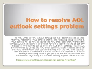 how to resolve aol outlook settings problem