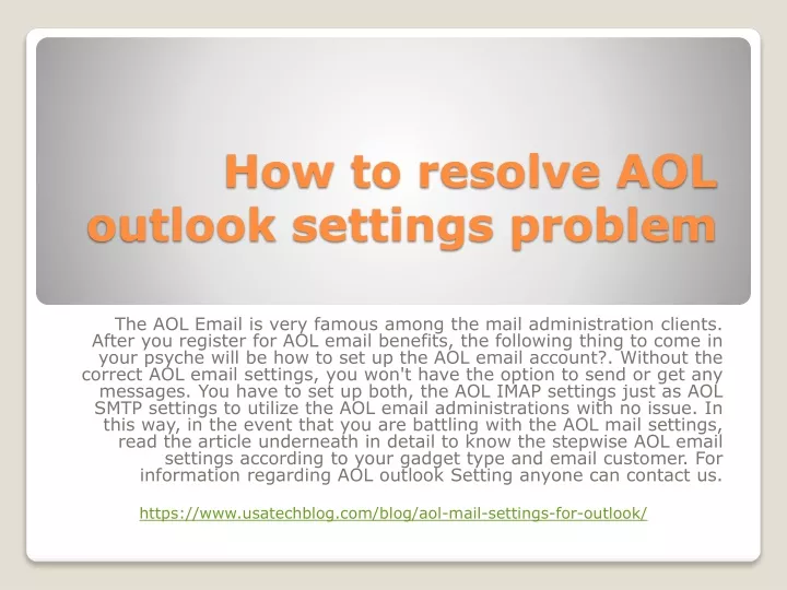 how to resolve aol outlook settings problem