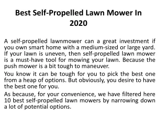 Best Self-Propelled Lawn Mower In 2020