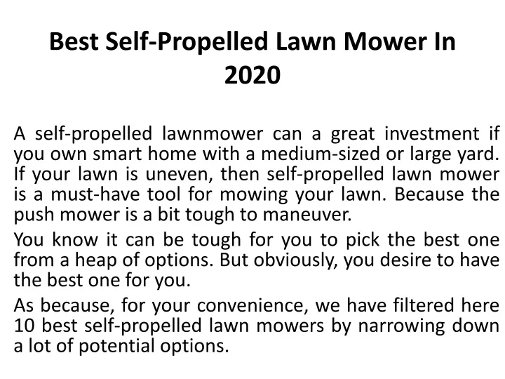 best self propelled lawn mower in 2020