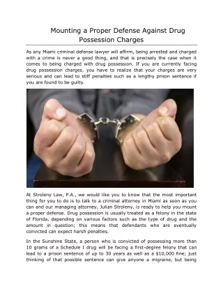 Mounting a Proper Defense Against Drug Possession Charges