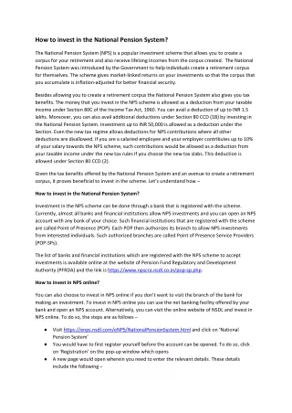 how to invest in the national pension system