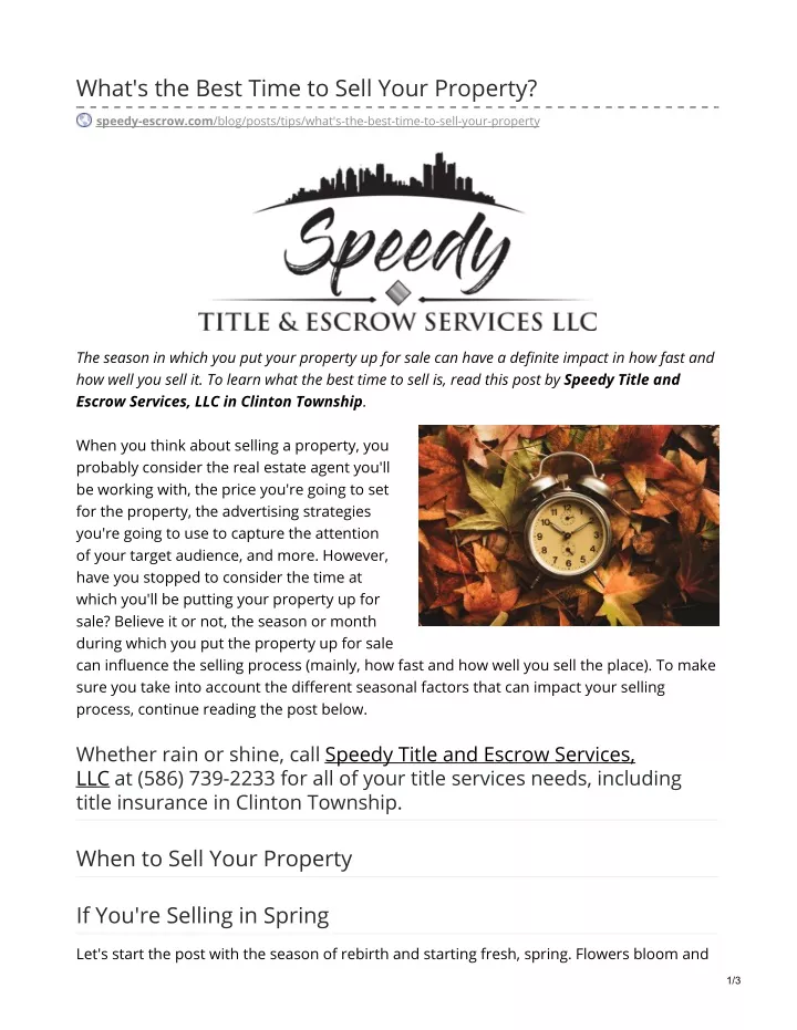 what s the best time to sell your property