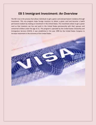 eb 5 immigrant investment an overview