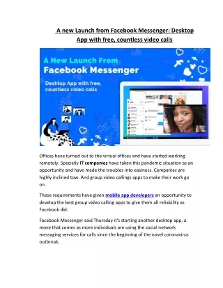 A new Launch from Facebook Messenger: Desktop App with free, countless video calls