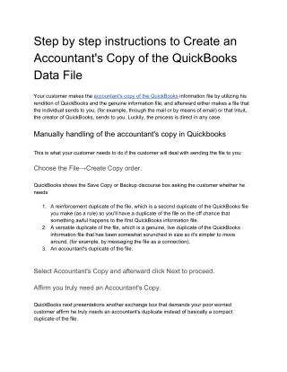 Step by step instructions to Create an Accountant's Copy of the QuickBooks Data File