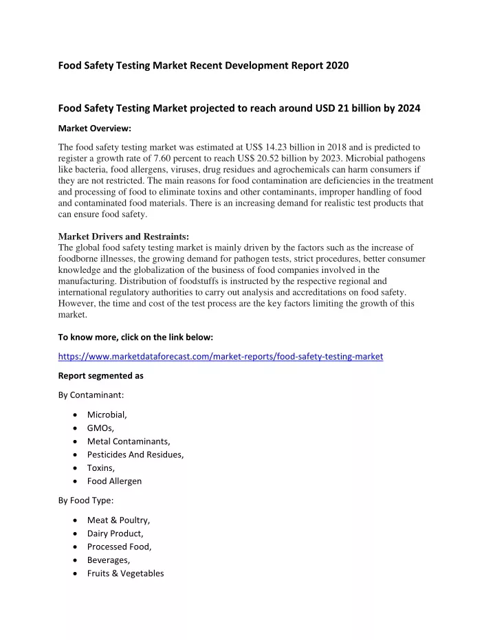 food safety testing market recent development