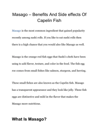 Masago – Benefits And Side effects Of Capelin Fish