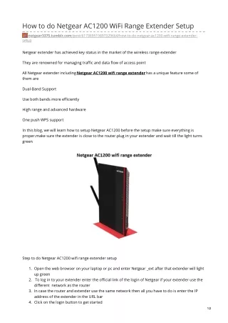 How to setup Netgear AC1200 wifi range extender