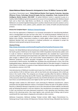global methanol market demand is anticipated