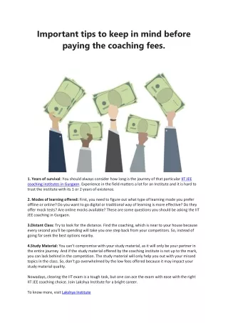 Important tips to keep in mind before paying the coaching fees.