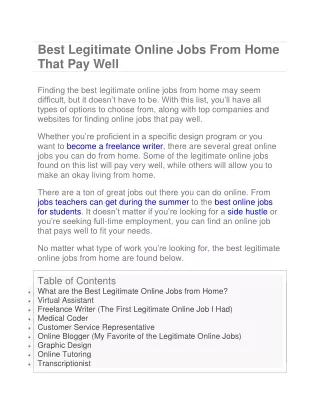 Best Legitimate Online Jobs From Home That Pay Well