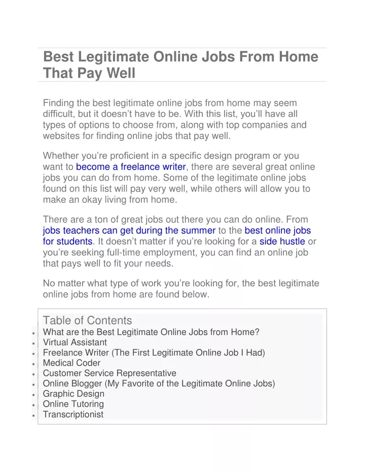 best legitimate online jobs from home that