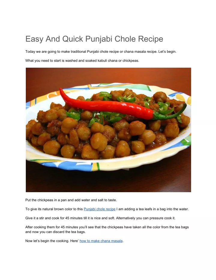 easy and quick punjabi chole recipe