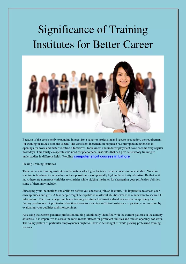 significance of training institutes for better