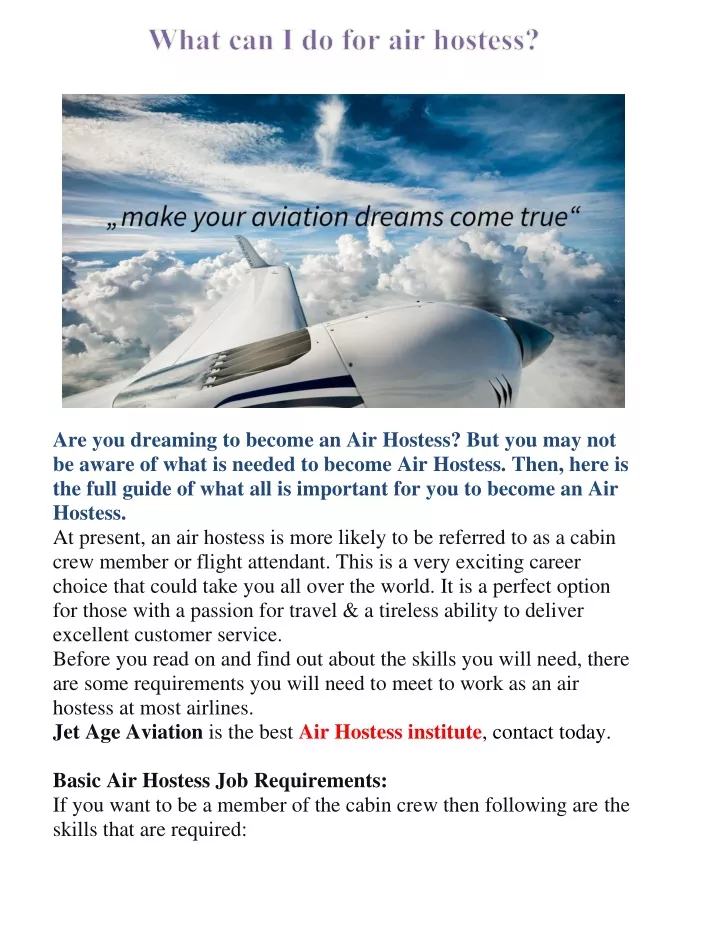 are you dreaming to become an air hostess
