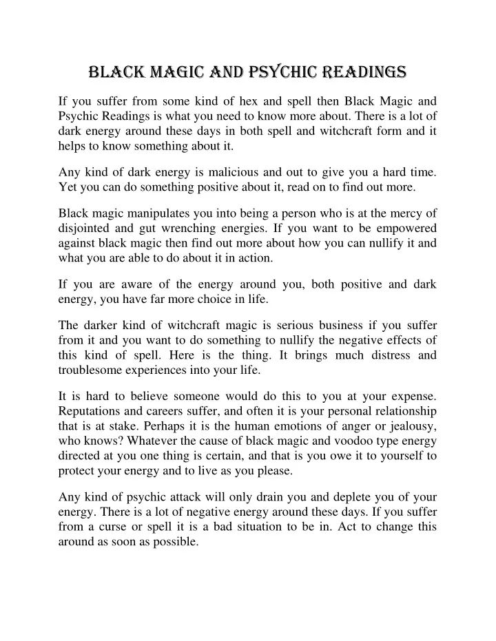 black magic and psychic readings
