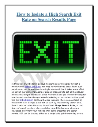 How To Isolate A High Search Exit Rate On Search Results Page