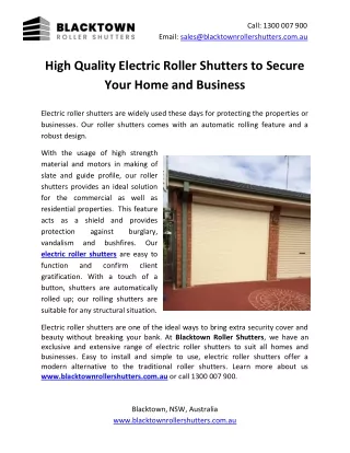 High Quality Electric Roller Shutters to Secure Your Home and Business