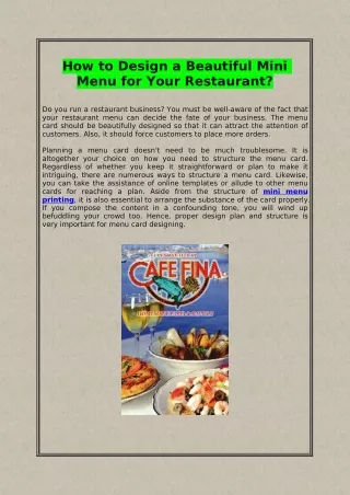 how to design a beautiful mini menu for your