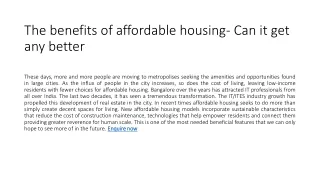 The benefits of affordable housing- Can it get any better
