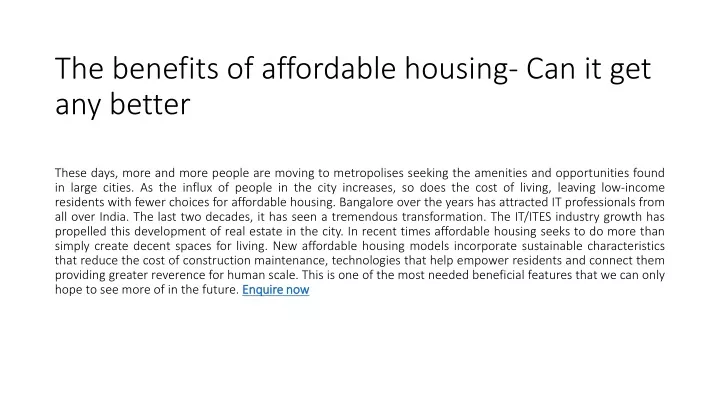 the benefits of affordable housing can it get any better
