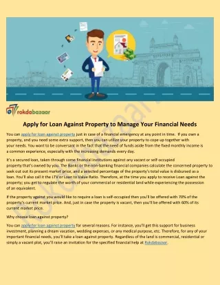 apply for loan against property to manage your
