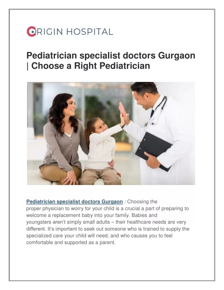 pediatrician specialist doctors gurgaon choose
