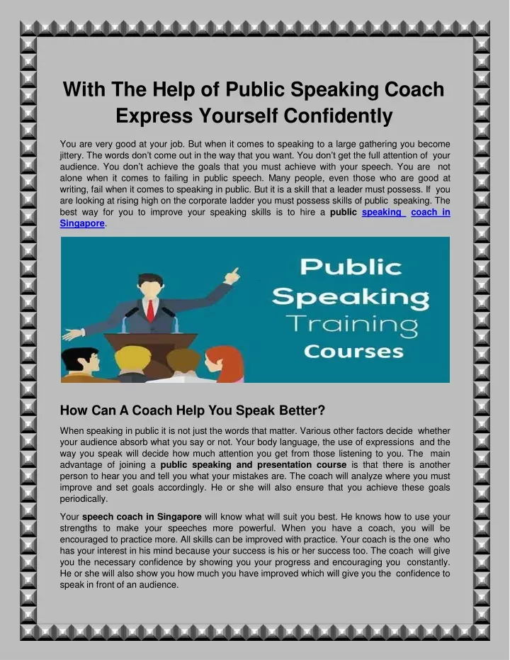 with the help of public speaking coach express yourself confidently
