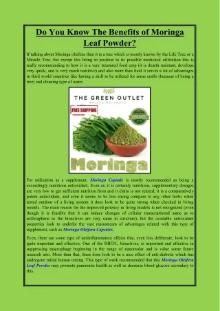Do You Know The Benefits of Moringa Leaf Powder?