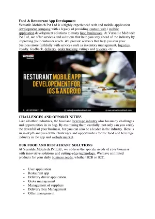food restaurant app development versatile