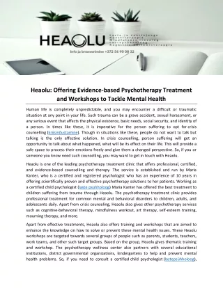 Heaolu: Offering Evidence-based Psychotherapy Treatment and Workshops to Tackle Mental Health