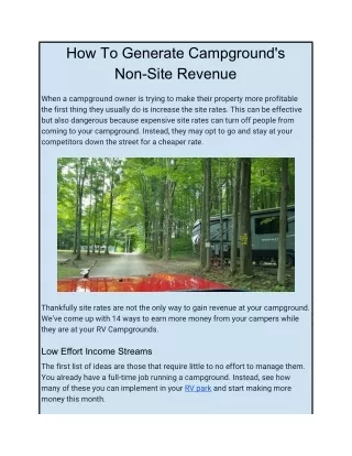 how to generate campground s non site revenue