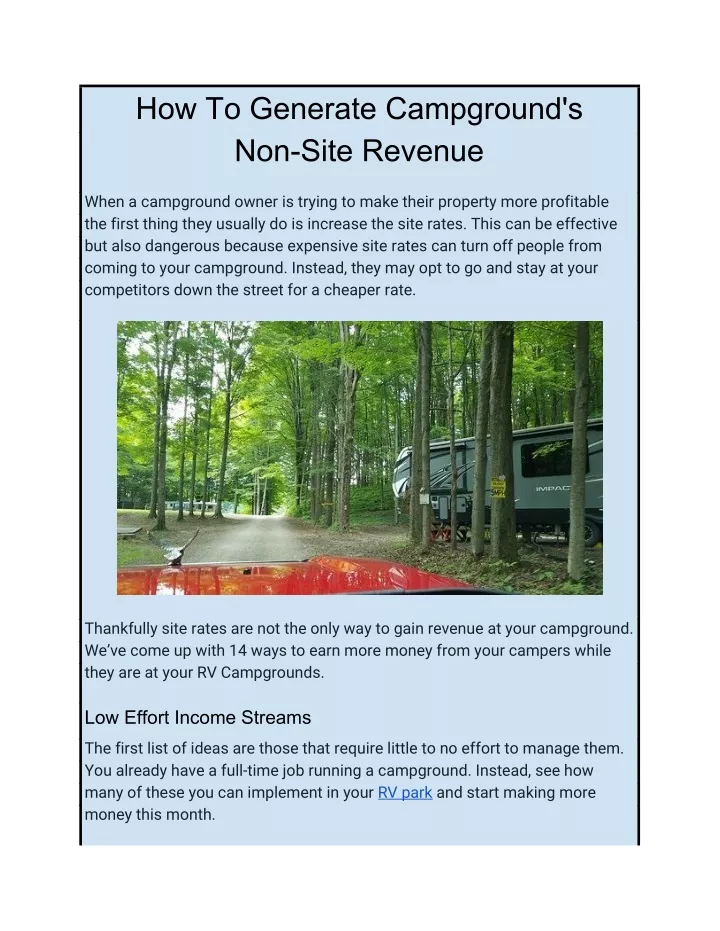 how to generate campground s non site revenue