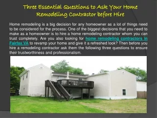 Three Essential Questions to Ask Your Home Remodeling Contractor before Hire