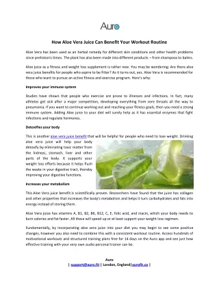 How Aloe Vera Juice Can Benefit Your Workout Routine