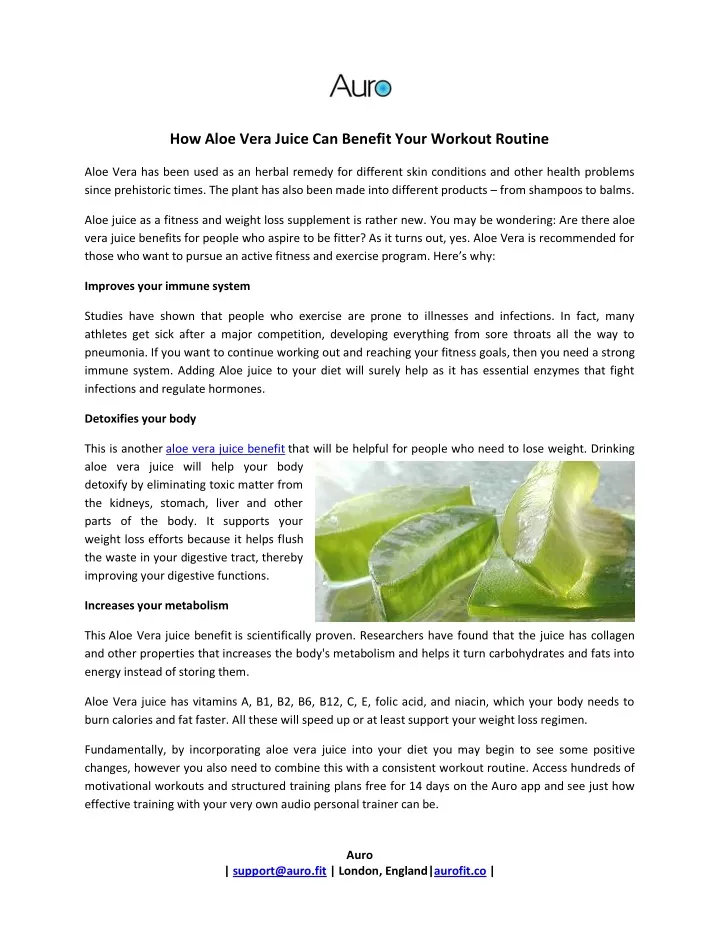 how aloe vera juice can benefit your workout