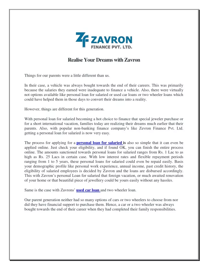 realise your dreams with zavron